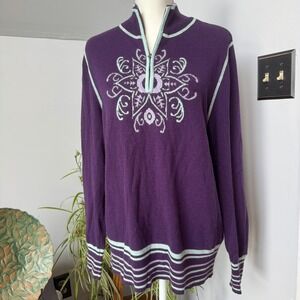 Cabelas Womens Large Purple Quarter Zip Wool Blend Sweater Pullover‎ Top Ski